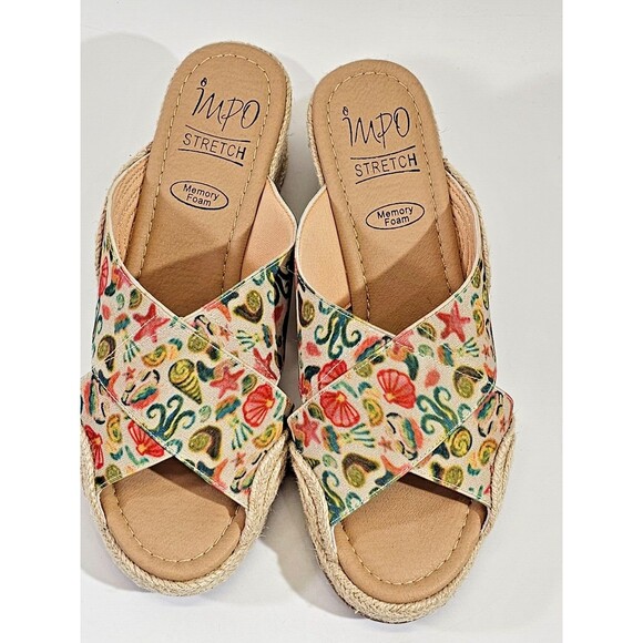 IMPO‎ Women's 8.5 Normi Shell Beach Theme Wedge Slide Sandals Heels NWOB - Picture 10 of 11